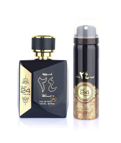 Set Oud 24 Hours, apa de parfum 100 ml + deodorant 50 ml, unisex - inspirat din Black Orchid by Tom Ford